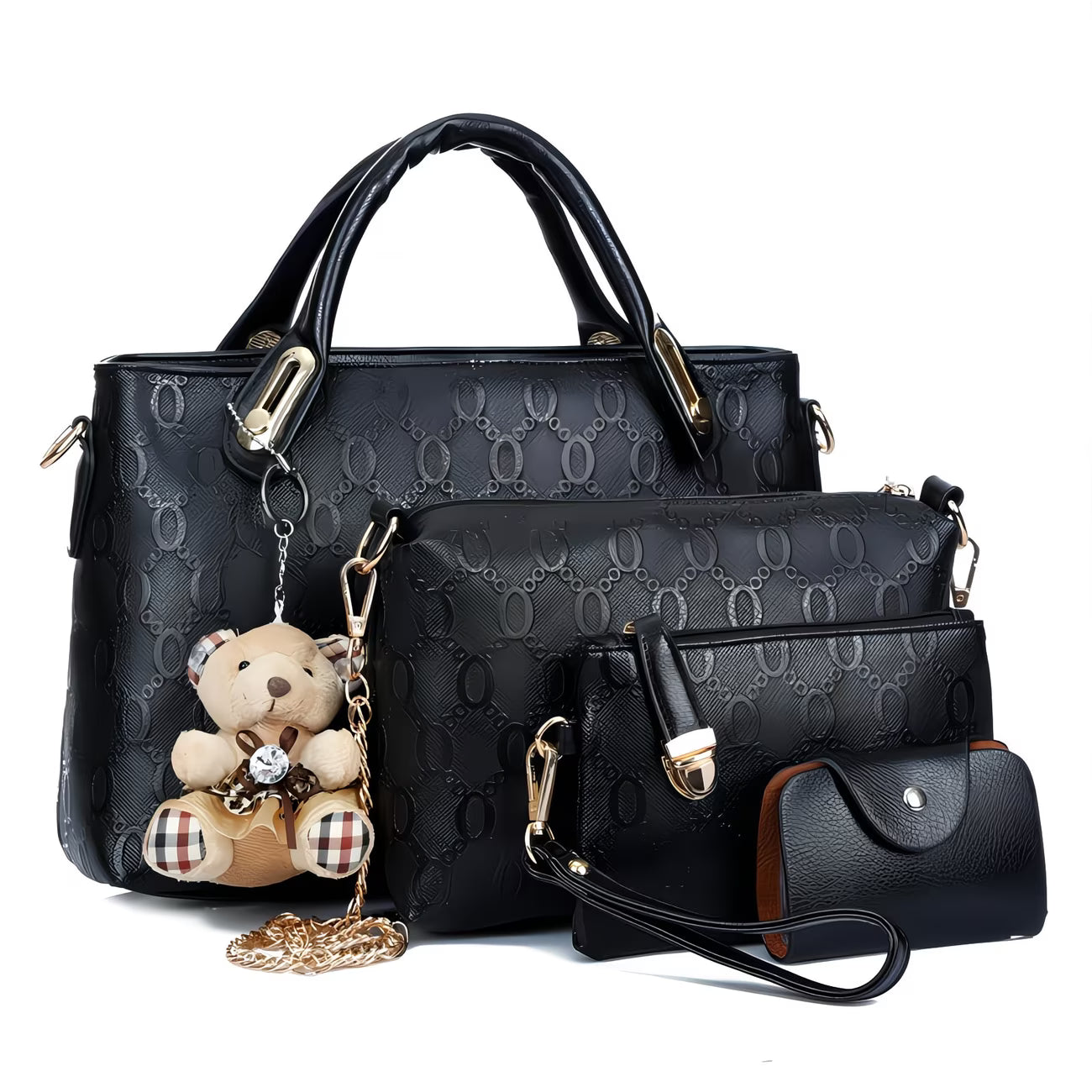 Women’s 4-Piece PU Leather Handbag Set – Tote, Satchel, Hobo Shoulder Bag, Purse & Card Holder-1