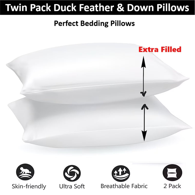 Duck Feather & Down Pillows – Extra Filled Hotel Quality 19x29” Microfiber Cover-2