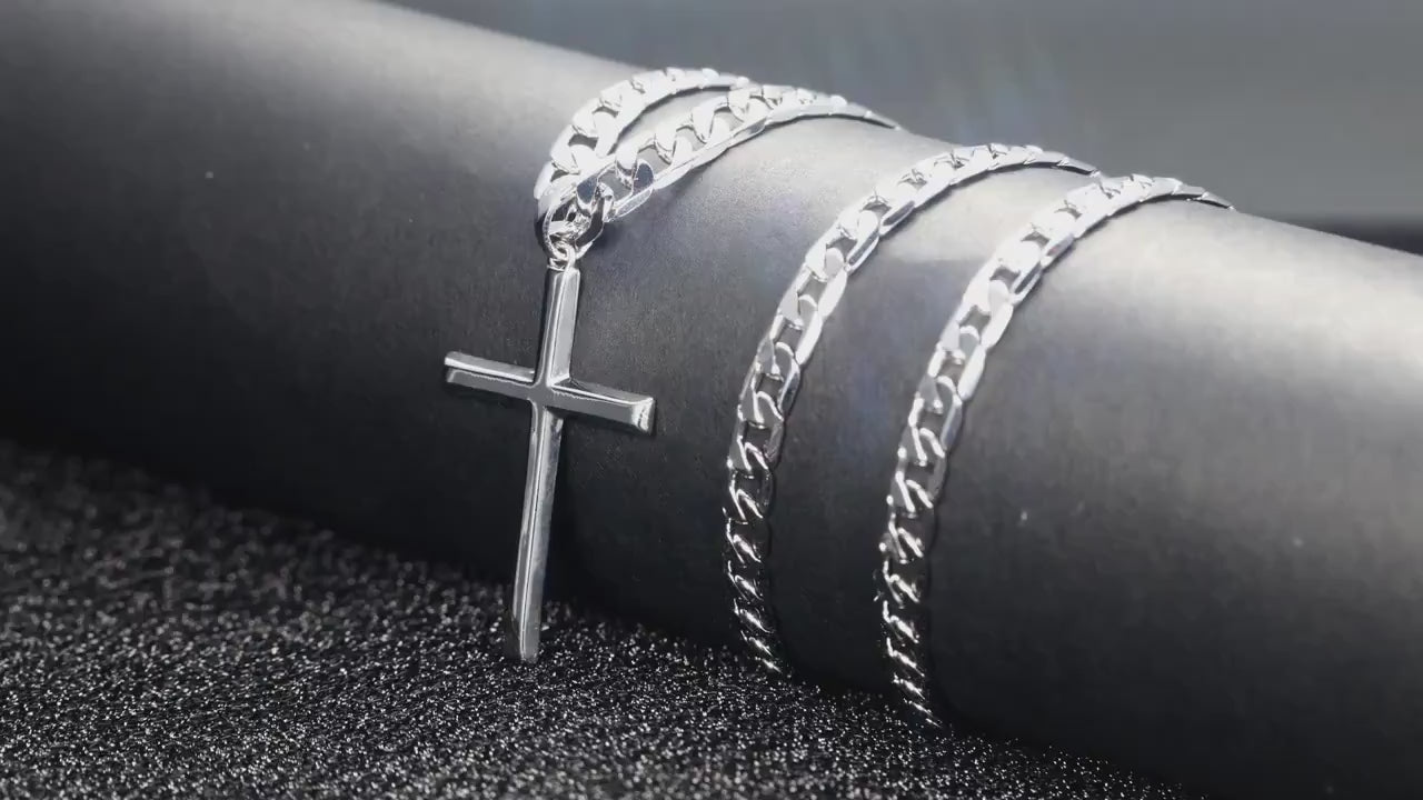 925 Sterling Silver Cuban Chain Cross Necklace – Solid Bevelled Cross Pendant, Unisex Gift with Box for Valentine’s Day & Christmas-2