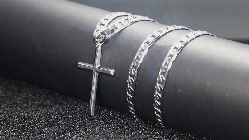 925 Sterling Silver Cuban Chain Cross Necklace – Solid Bevelled Cross Pendant, Unisex Gift with Box for Valentine’s Day & Christmas-2