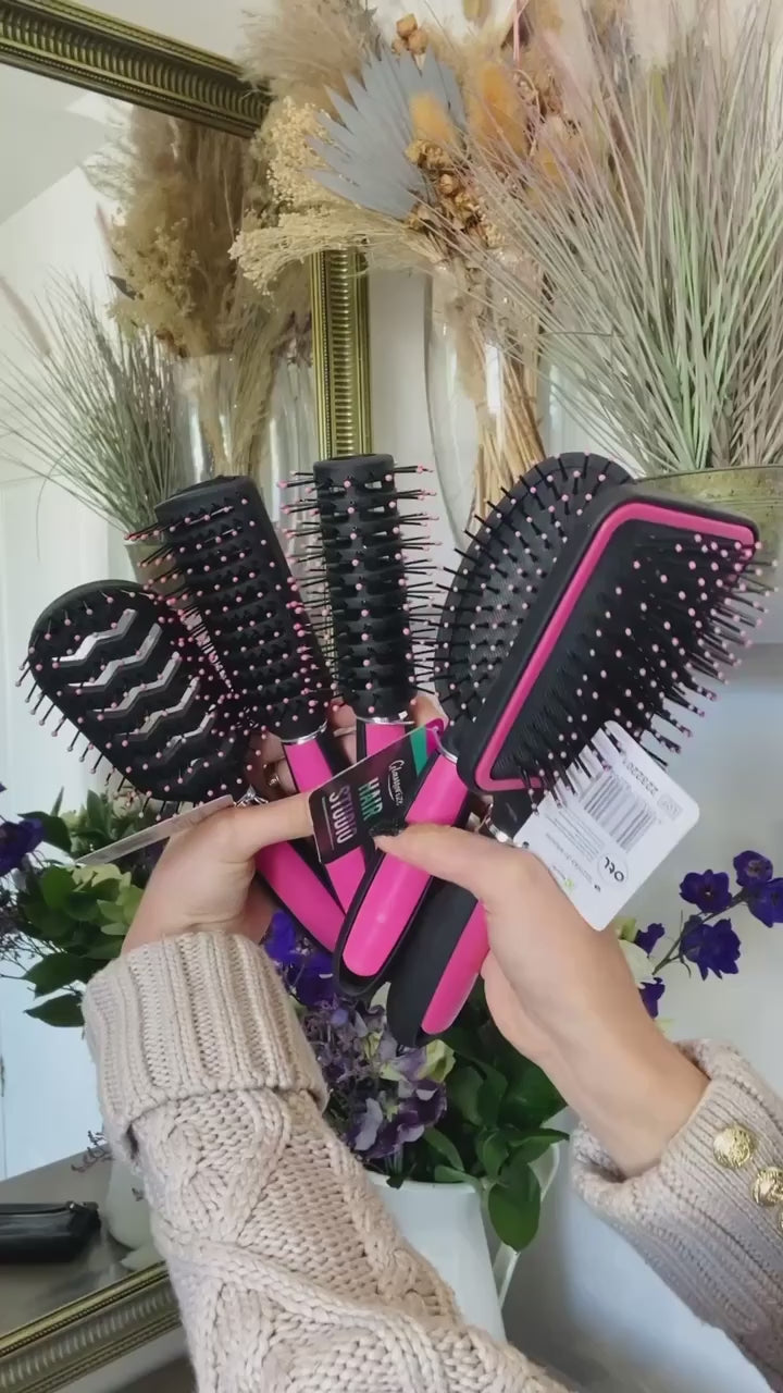 5 Pack Professional Hair Brush Set for Women – Paddle, Round, Vented & Styling Brushes Kit (Pink)-2