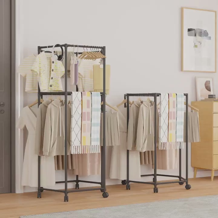 360° Rotatable Large Clothes Drying Rack with Wheels – Space-Saving Metal Laundry Hanger Stand-2