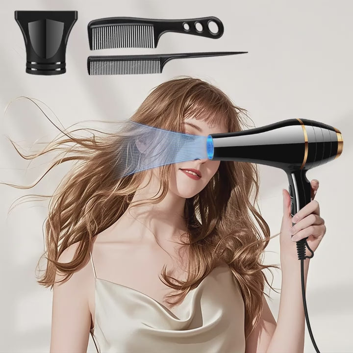 1800W Negative Ion Hair Dryer with Precise Heat Control & Detachable Nozzle – Quiet UK Plug Hairdryer (Black)-2