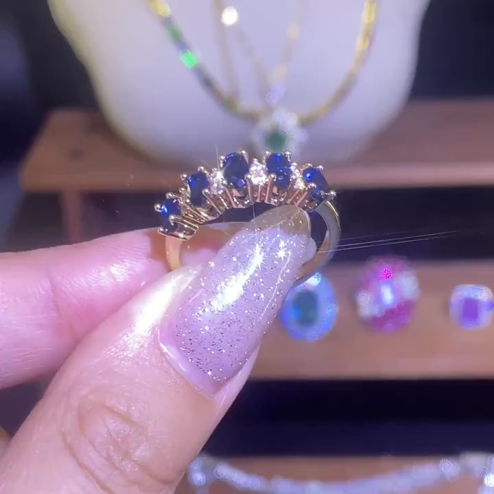 Elegant Oval Cut Blue Synthetic Zirconia Ring for Women – Luxury Statement Jewellery for Party & Daily Wear-2