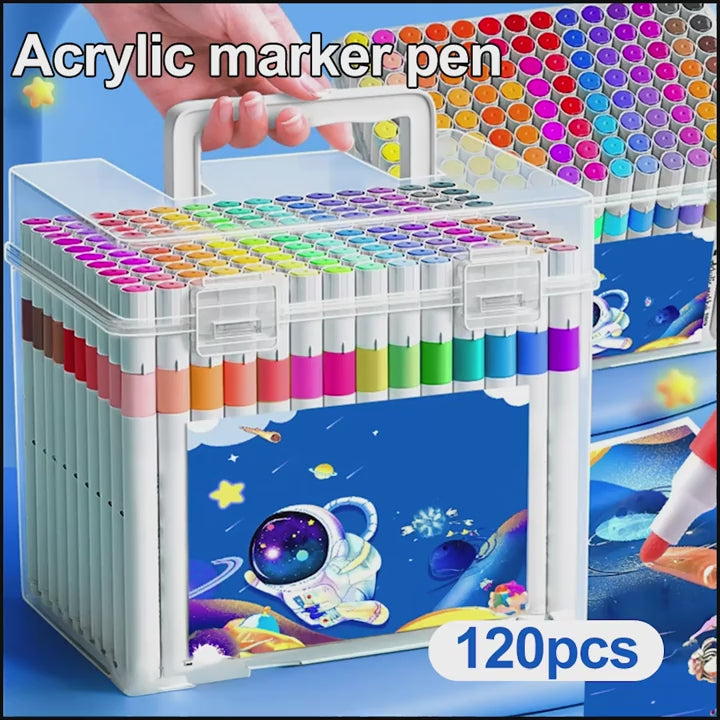 120pcs Acrylic Marker Set in Bucket – Washable, Quick-Dry, Waterproof Paint Pens for Kids, School Art, Craft &amp; DIY Projects-2