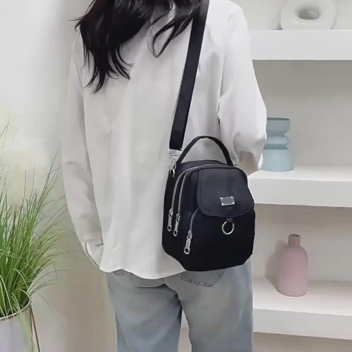Multi-functional Small Square Oxford Cloth Crossbody Bag - Zipper Closure, Polyester Lining, Mixed Color Solid Pattern-2