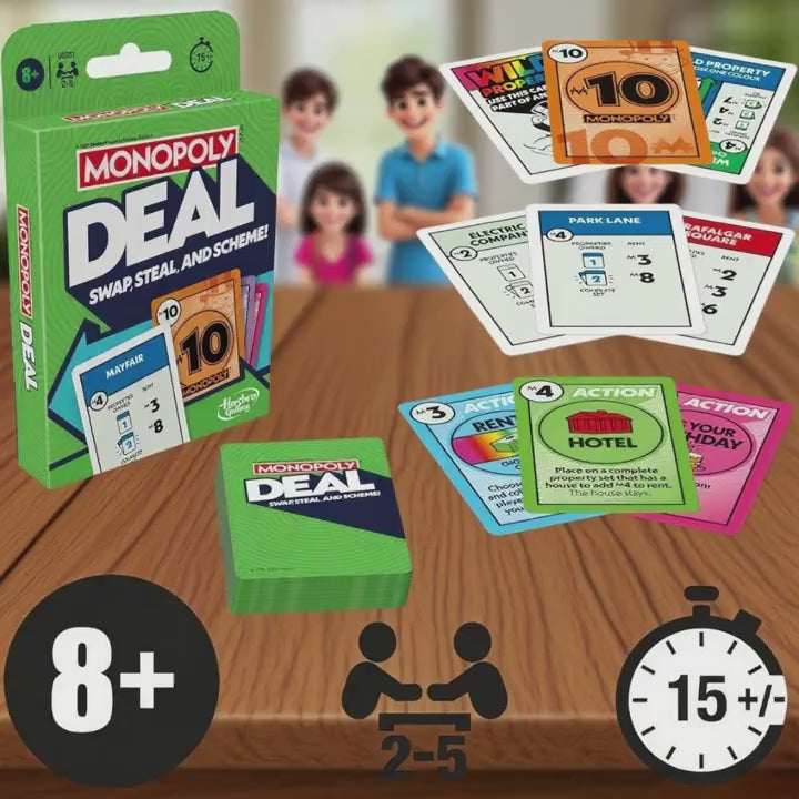 Monopoly Deal Card Game Family Strategy Game Portable Travel Card Game 110 Cards Age 8+-2