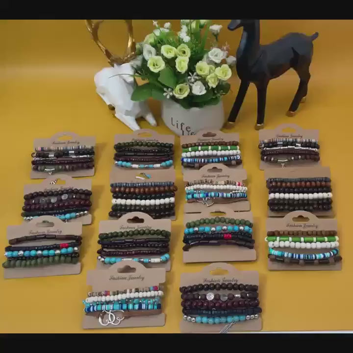 36pcs Bohemian Beaded Bracelet Set – Handmade Wooden & Zinc Alloy Bracelets for Men & Women | Adjustable Fashion Jewelry Gift Set-2