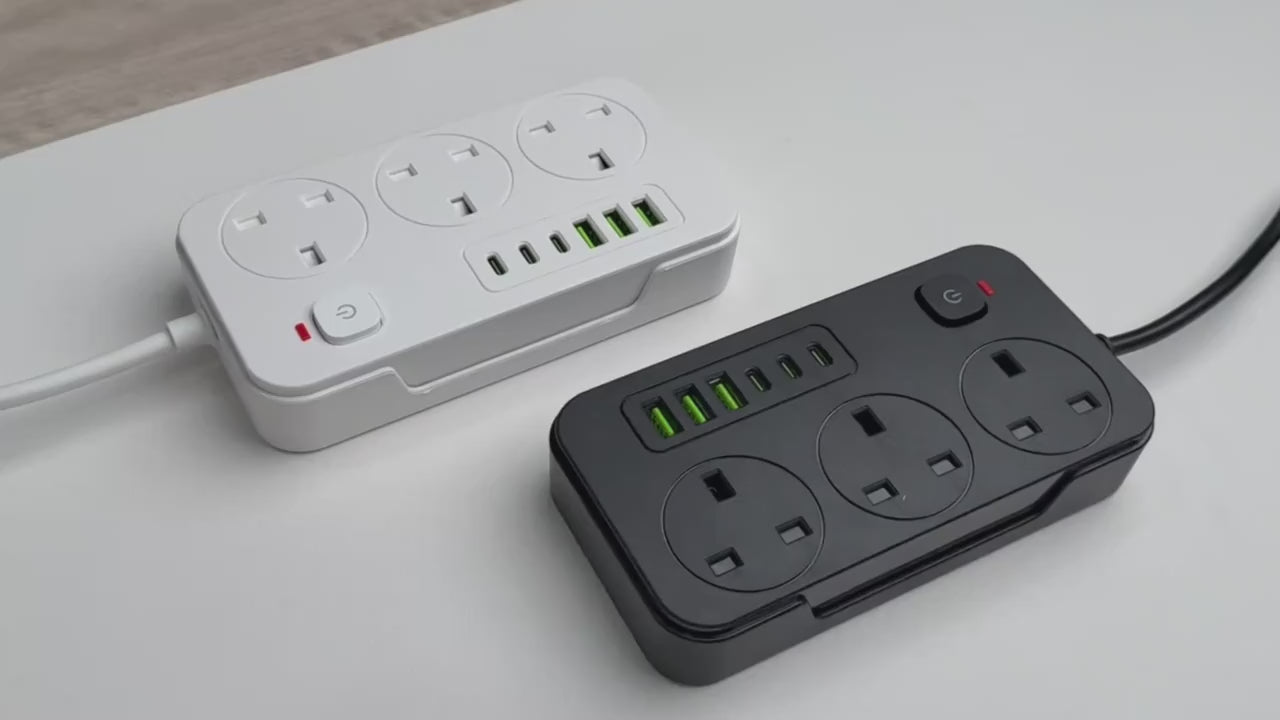 3 Way Power Strip with 3 USB-A & 3 USB-C Ports – 1.8m Extension Lead UK Plug 220–240V-2