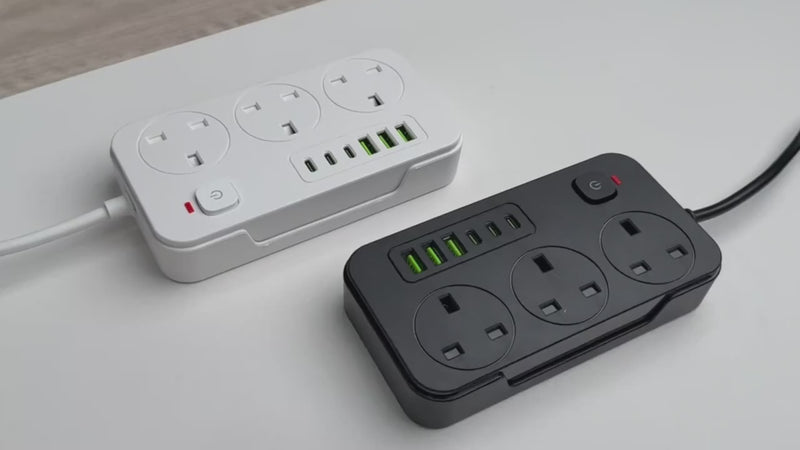 3 Way Power Strip with 3 USB-A & 3 USB-C Ports – 1.8m Extension Lead UK Plug 220–240V-2